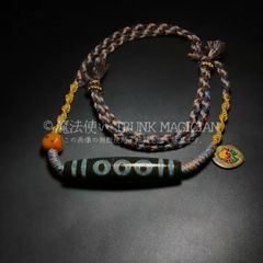 旧家蔵出し 瑪瑙細密彫 自然風化紋 銀絲嵌 五眼天珠鎖骨ネックレス本 根付 供養品 風水開運 古美術品 収集家 CLH131P3921