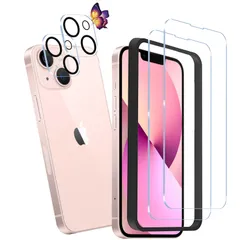 新品 【4枚セット】iPhone 13 mini ガラスフィルム（2枚）+カメラフィルム（2枚) アイフォン 13 ミニ 用の 保護フィルム 強化液晶保護フィルム ワンタッチ貼付け/気泡ゼロ/ケースと干渉せず/硬度9H/飛散防止/指紋防止
