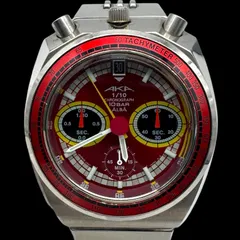 新品電池 稼働品 SEIKO ALBA AKA セイコー V657-6060 ツノクロノ 赤文字盤 シルバー メンズ腕時計 クォーツ QZ SSのサムネイル