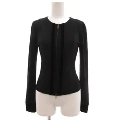 フォクシーニューヨーク FOXEY NEW YORK 美品 トップス カットソー ジップアップ 38 ベロア 切り替え シースルー クルーネック  黒 ブラック /KB ■ECF004のサムネイル