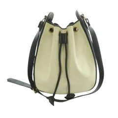 イヴサンローラン YVES SAINT LAURENT 巾着型ショルダーバッグ オフホワイト PVC レザー 黒 ブラック /SS ■OS