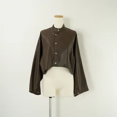 AMERI アメリ ROUND SHORT FAKE LEATHER JACKET ラウンド ショート フェイクレザー ジャケット ブラウンのサムネイル