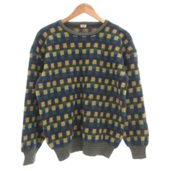 レノマ renoma ニット セーター ウール 48 マルチカラー 青 ブルー ベージュ 緑 グリーン チェック柄 ラウンドネック 長袖 /MG ■GY99のサムネイル