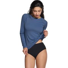 [Brand New] [Tesla] Women's Long-Sleeve Rash Guard Swimsuit Summer [Stretchable, Quick-Drying, UV Protection] Regular Fit Swimwear Sports Swim Hoodie Sportswear T-Shirt Body Cover JPB FSS44-JPGBU_L 1