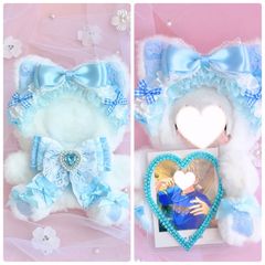 ぬい服 おすわりぬい服 水色白レースねこちゃん 10㎝ 11㎝〜15㎝ ちび