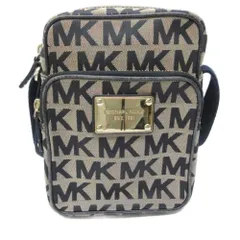 マイケルコース MICHAEL KORS シグネチャー ショルダーバッグ ロゴプレート キャンバス 切替 レザー ロゴ柄 ベージュ ブラック ■GY99 0425