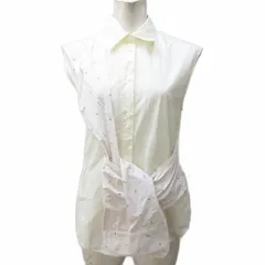 エムエムシックス メゾンマルジェラ MM6 Maison Margiela 22SS シャツ ブラウス 変形デザイン 切替 総柄 ノースリーブ 36 約S ベージュ ホワイト 系 S62DL0058 0426のサムネイル