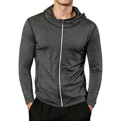 [Brand New] [Kayiyasu] Rash Guard Men's Swimsuit Long Sleeve Hoodie Zip-up UV Protection UPF50+ Fitness Power Stretch Breathable Quick Drying Sweat-wicking Beach Sea Swim Summer Clothing Outdoor (S Dark Gray) 0