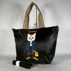 B-173 極美品 PLAYFUL プレイフル トートバッグ 猫 刺繍 ブラック ナイロン エコバッグ A4 大容量 2260003508257 50-13