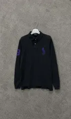 ポロ ラルフローレン 長袖 カラーTシャツ ブラック パープル ビックポニー M