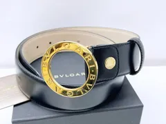 美品　BVLGARI　ブルガリ　マン　サークルロゴ　ラウンドバックル　レザー　ベルト　黒　ゴールドのサムネイル