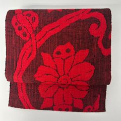 八寸名古屋帯 正絹 真綿紬 西陣織 紺 花唐草 カジュアル 新古品 tj389