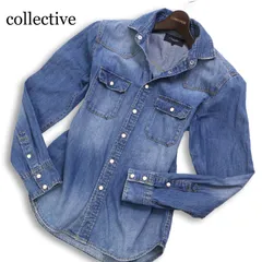 collective コレクティブ メンズビギ 通年★ 長袖 ウォッシュ加工 スリム ウエスタン デニム シャツ Sz.S メンズのサムネイル