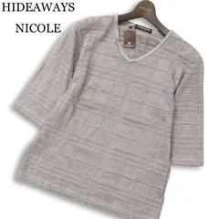 【新品 未使用】 HIDEAWAYS NICOLE ハイダウェイ ニコル 5分袖 チェック Vネック カットソー Tシャツ Sz.46 メンズ グレーのサムネイル
