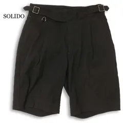 SOLIDO ソリード 春夏★ ストレッチ ストライプ タック ハーフ ショート パンツ 日本製 Sz.S～M位 メンズ 黒のサムネイル