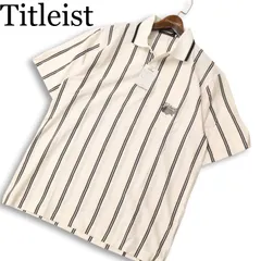 【新品 未使用】 Titleist タイトリスト ゴルフ 春夏★ 半袖 鹿の子 ロゴ刺繍 ストライプ ポロシャツ 日本製 Sz.L メンズ 白のサムネイル