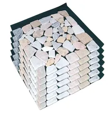 【送料無料】リビングアウト(Living Out) 天然石マット 30×30cm 6枚セット ブラウンミックス タイル 石畳 敷石 防草シート 庭石 DIY 洋風 防草マット 雑のサムネイル