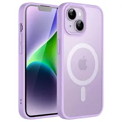 JETech iPhone 14 Plus 6.7インチ用 マグネット ケース MagSafeに対応 半透明のマット背面 薄型 耐衝撃 カバー (ライトパープル)