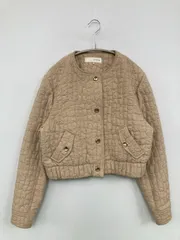 ZARA ザラ ノーカラージャケット USA M ベージュ 無地 キルティング ショート丈 レディース