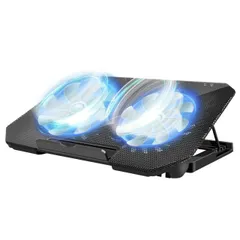 ノートパソコン冷却パッド 冷却台 2つ 冷却ファン 搭載 4段階高度調整可 ノートPCクーラー LEDライト付き スピードスクロールスイッチ付き大風量 低騒音 ２つUSBポート付 メタルメッシュデザイン 9-17インチまでのノート For PC/Macbookのサムネイル