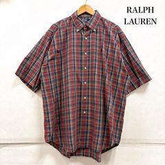 ラルフローレン 超希少3XBリネン100半袖シャツ チェック青赤 CLASSIC