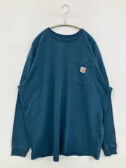 Carhartt カーハート Tシャツ/カットソー XL ブルー 無地 ワンポイント ブランドロゴ ミドル丈 長袖 クルーネック(丸首) メンズ