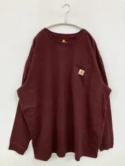 Carhartt カーハート Tシャツ/カットソー 3XL レッド 無地 ワンポイント ブランドロゴ ミドル丈 長袖 クルーネック(丸首) メンズ
