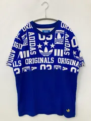 adidas アディダス Tシャツ/カットソー O ブルー 前面プリント バックプリント ブランドロゴ その他総柄 ミドル丈 半袖 クルーネック(丸首) メンズ レディース
