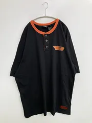 HARLEY-DAVIDSON ハーレーダビッドソン Tシャツ/カットソー 3XL ブラック 前面プリント バックプリント ワンポイント ブランドロゴ 刺繍 ミドル丈 半袖 ヘンリーネック クルーネック(丸首) メンズ レディース