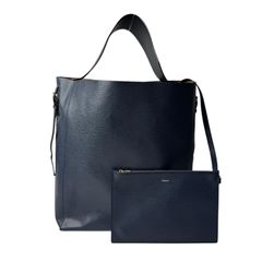 美品 ヴァレクストラ Valextra バケット ショルダー トートバッグ ポーチ付 ネイビー レディース