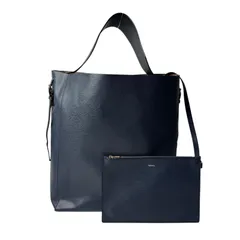 美品 ヴァレクストラ Valextra バケット ショルダー トートバッグ ポーチ付 ネイビー レディースのサムネイル