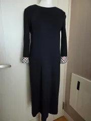 DAKS ネイビー チェック カフス ロング ワンピース 55 (総丈 約98cm)のサムネイル