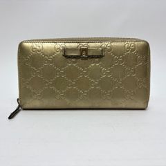 GUCCI グッチ マイクログッチシマ 長財布 ゴールド リボン ラウンド