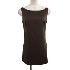 ボディードレッシング BODY DRESSING カットソー プルオーバー ボートネック スリット 光沢 無地 ノースリーブ M 茶 ブラウンのサムネイル