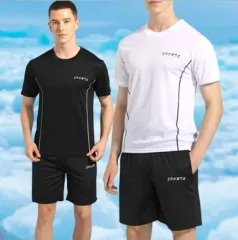 メンズ スポーツ 半袖 Tシャツ + ハーフパンツ セット 夏 ルームウェア トレーニングウェア セットのサムネイル