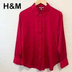 H&M 赤ブラウス 長袖シャツ とろみ素材 ゆったり Mサイズ レディースのサムネイル