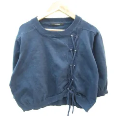 ダブルクローゼット w closet ニット カットソー ショート丈 五分袖 レースアップ F ネイビー 紺 /YM3