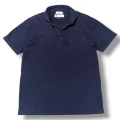 BARNEYS NEW YORK バーニーズニューヨーク ポロシャツ シーアイランドコットン SEA ISLAND COTTON ホリゾンタルカラー ワイドカラー ドレスポロ 半袖 ポケット付き ネイビー XL メンズ 日本製のサムネイル