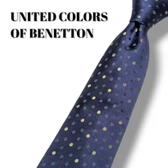 UNITED COLORS OF BENETTON ベネトン ネクタイ ドット柄 水玉柄 シルク100% ネイビー 光沢 イタリア製 ビジネスのサムネイル