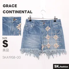 美品 GRACE CONTINENTAL パンツ ショートパンツ　デニム　フラワー　刺繍　フリンジ　前ジップ　綿100%のサムネイル