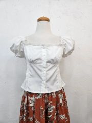 美品/ESCADA/バロック調 総柄 シアーブラウス 半袖 パフスリーブ 