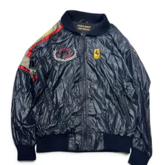 美品　80s-90s　STYLE AUTO　スタイルオート　ナイロンジャケット　激シブ　FERRARI　フェラーリ　刺繍　袖ロゴ　ネイビー　中パイル地　サイズL  ナイロンのサムネイル