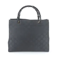 美品 グッチ バンブー GGナイロン 002 1010 レザー トート バッグ ショルダー ハンド ブラック 黒 A4 レディース RBM EC42-3【中古】