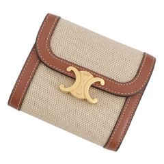 セリーヌ レザー キャンバス トリオンフ 三つ折り財布 ブラウン