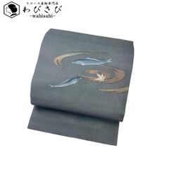 6k1174 名古屋帯 絹 兎 螺鈿 銀色 グレー 金色 黒 緑 赤 白 紫 - メルカリ
