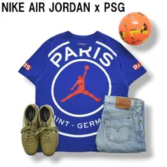 ナイキ エア ジョーダン x パリサンジェルマン NIKE AIR JORDAN x PSG ダブルネーム ロゴ プリント Tシャツ カットソー XL ブルー ストリート スポーツ メンズ