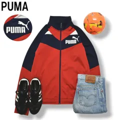 プーマ PUMA トラック ジャケット ジャージ ジップアップ ジャンパー ラグランスリーブ ロゴ プリント L レッド x ネイビー スポーツ ストリート タウンユース レジャー メンズ