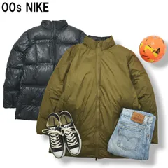00s ヴィンテージ ナイキ NIKE リバーシブル キルティング ダウン ジャケット ウィンドブレーカー ジャンパー ジップアップ L カーキ x ブラック スポーツ アウトドア レディース ♪