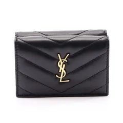 サンローランパリ SAINT LAURENT PARIS 三つ折り財布 オリガミ タイニー 668274 ブラック レザー モノグラム カサンドラ 三つ折り財布 レディース Used A