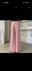 シャーリング プリーツ ワイド スラックス ピンク ウエスト後ろゴム